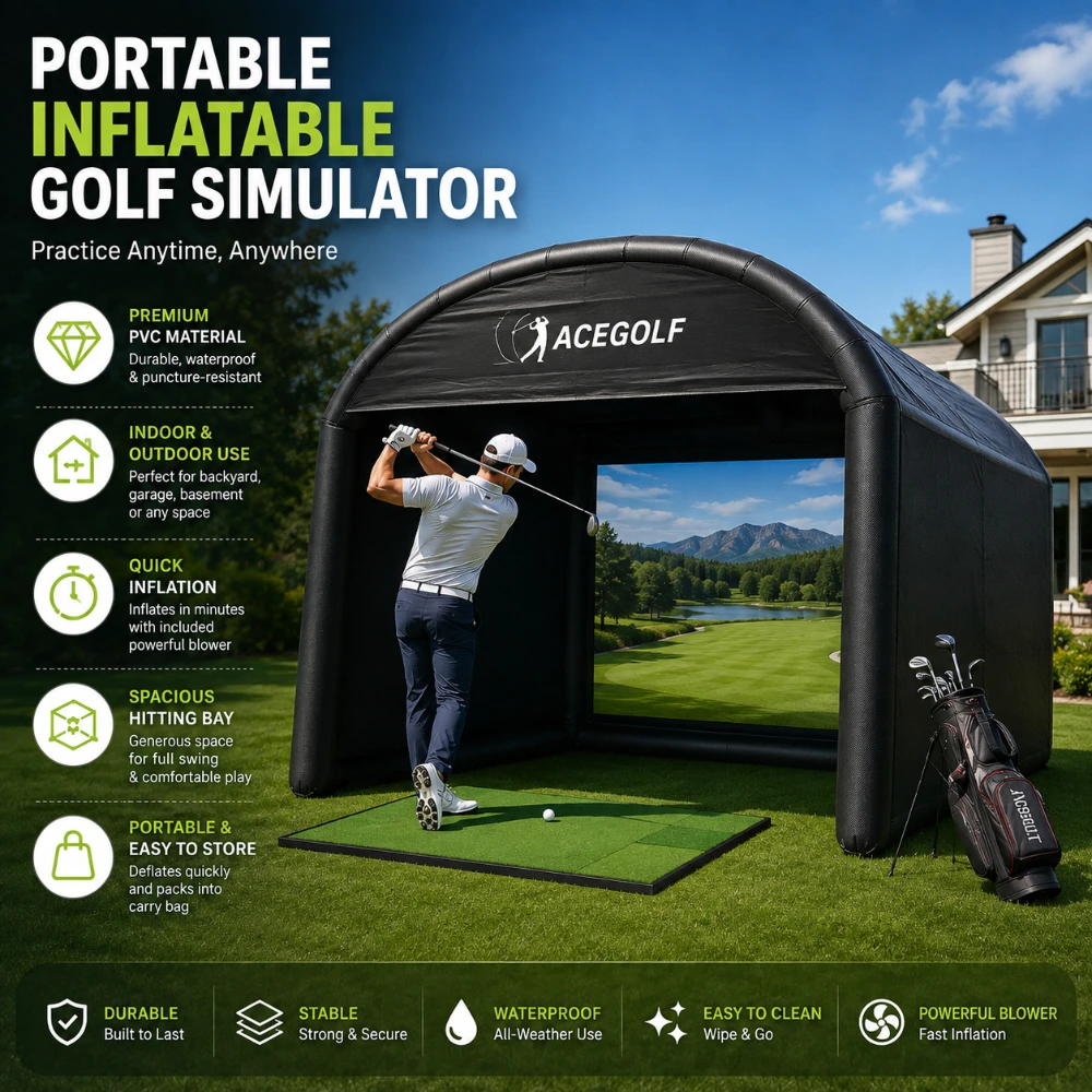Portable Inflatable Golf Simulator Tent with Impact Projection Screen Waterproof Enclosure for Backyard Indoor Outdoor Training
