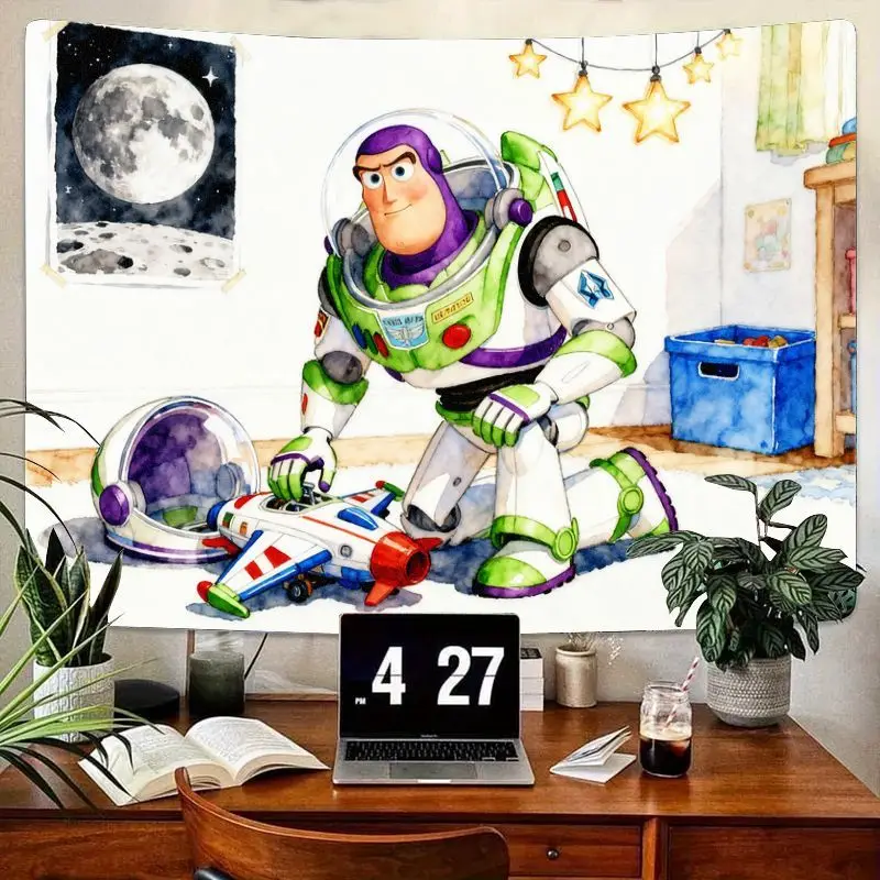 

1PC Toy Story Buzz Lightyear Space Adventure Tapestry, Watercolor Polyester Wall Art for Kids Bedroom Decor & Gift