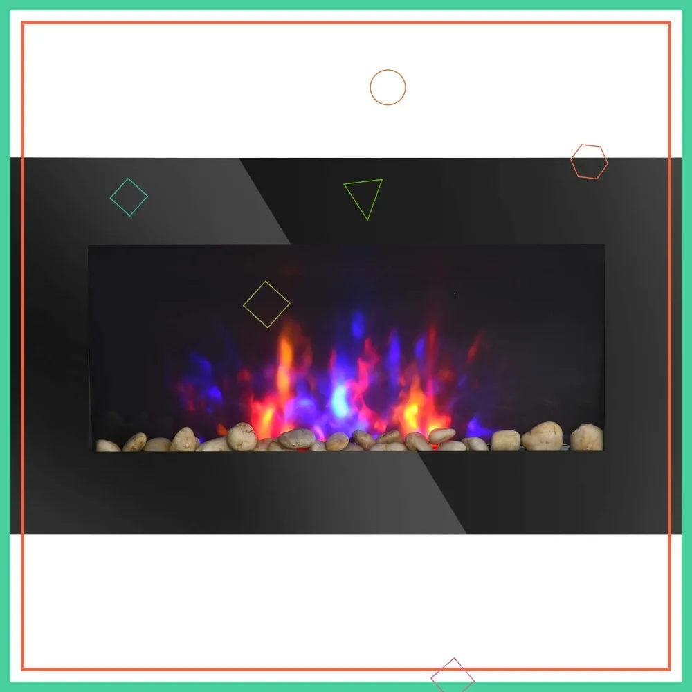 

29" Wall Mounted Electric Fireplace with 7 LED Flame Colors, Remote Control, 1450W Heater for Living Room, Black