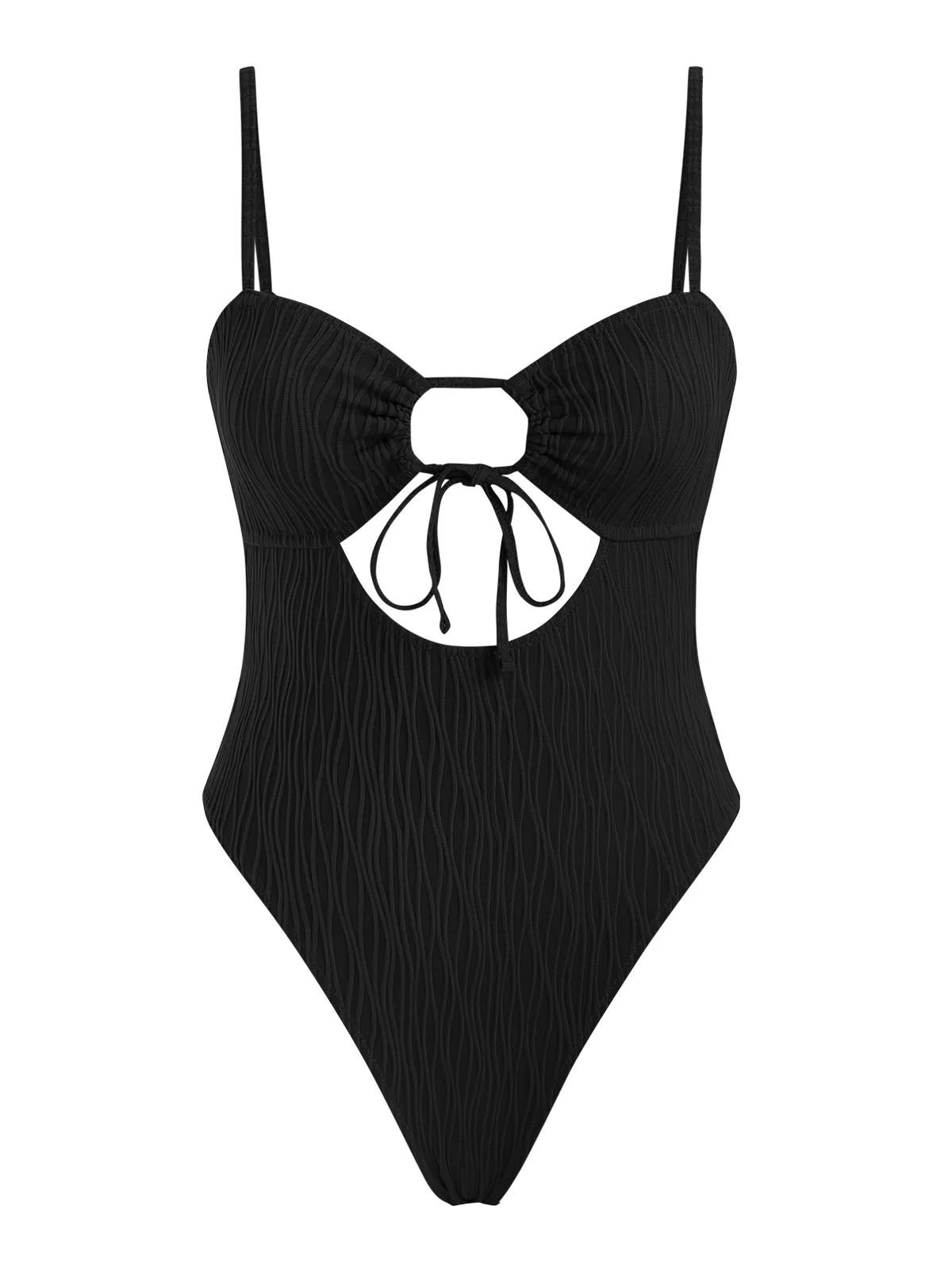 ZAFUL Women's Wave Textured Cut Out Cinched Tie One-piece Bathing Suit Swimsuit