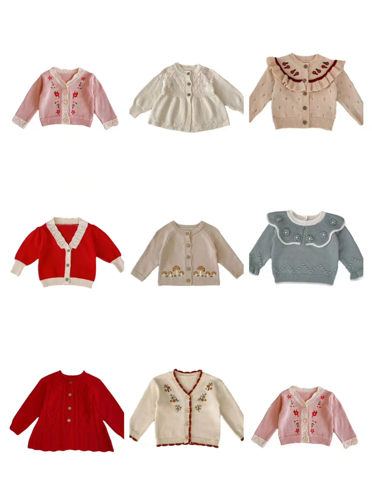 

Autumn Winter 0-3 Years Old Baby Hollowed-out Lotus Collar Embroidered Knitted Coat Sweater Top