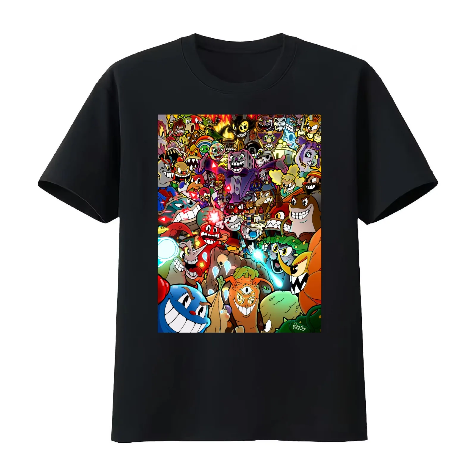 Cuphead Poster + Color T-Shirt Summer Casual Cotton Tee Oversized Streetwear Tops Vintage Graphic Print Unisex Men Women