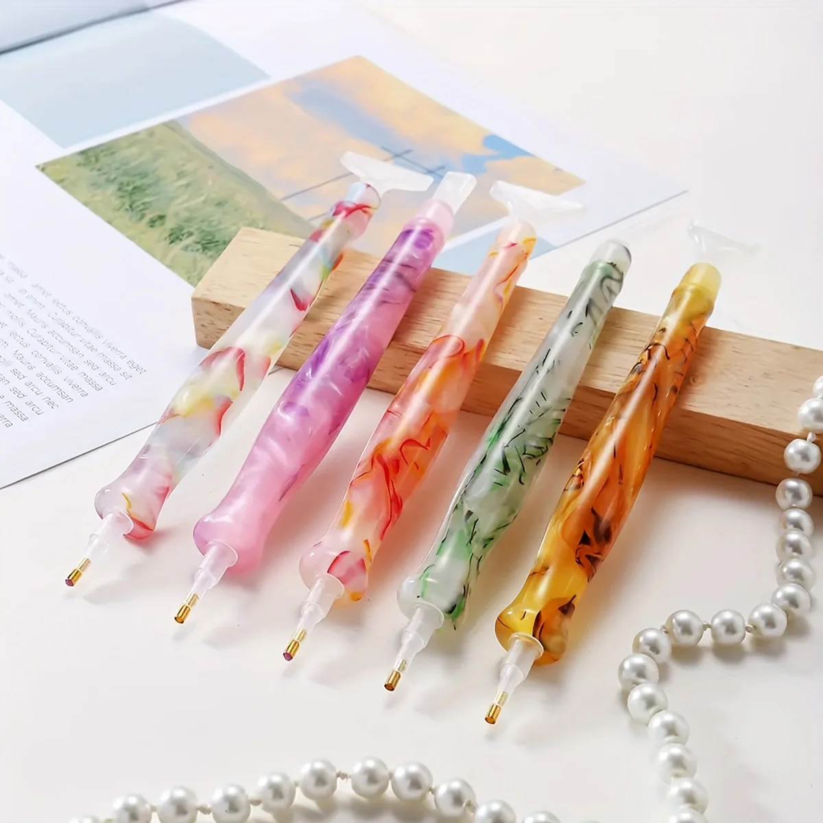 1pc Random Color Resin Retro Diamond Painting Pen Replacement Pen Heads Multi Placers Point Drill Pens Embroidery Nail Art Tool