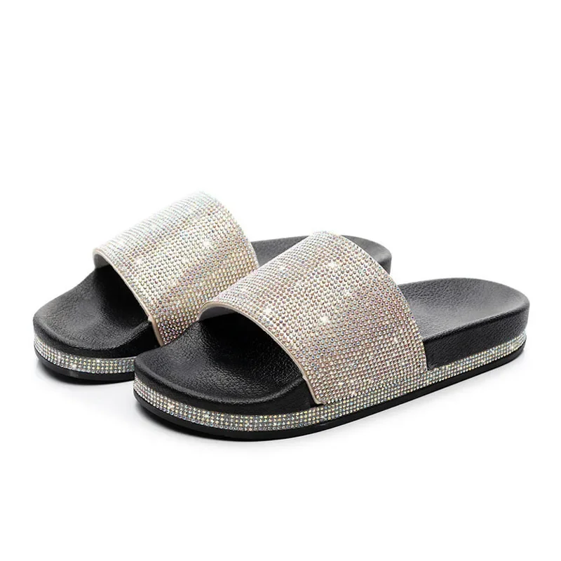 2023 Summer Diamond  Women Slippers Fashion Casual  Ladies Flip-Flops Anti-slip Bling Rhinestone Shoes Woman Big Size 36-41