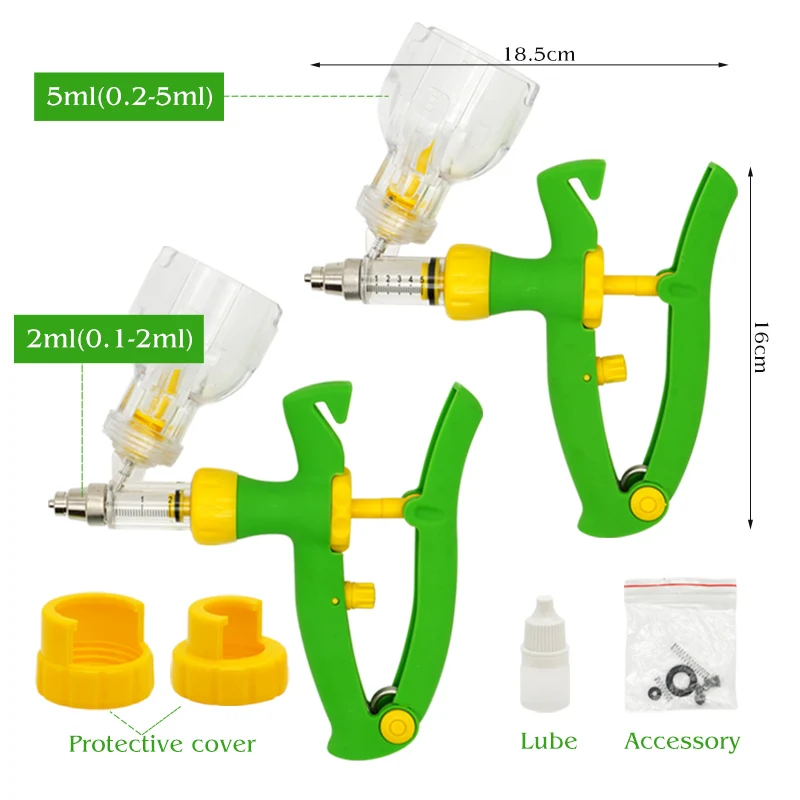 2/5ml Veterinary Automatic Continuous Syringe With Needles Animal Injection Adjustable Vaccine Poultry Farm Injector Supplies