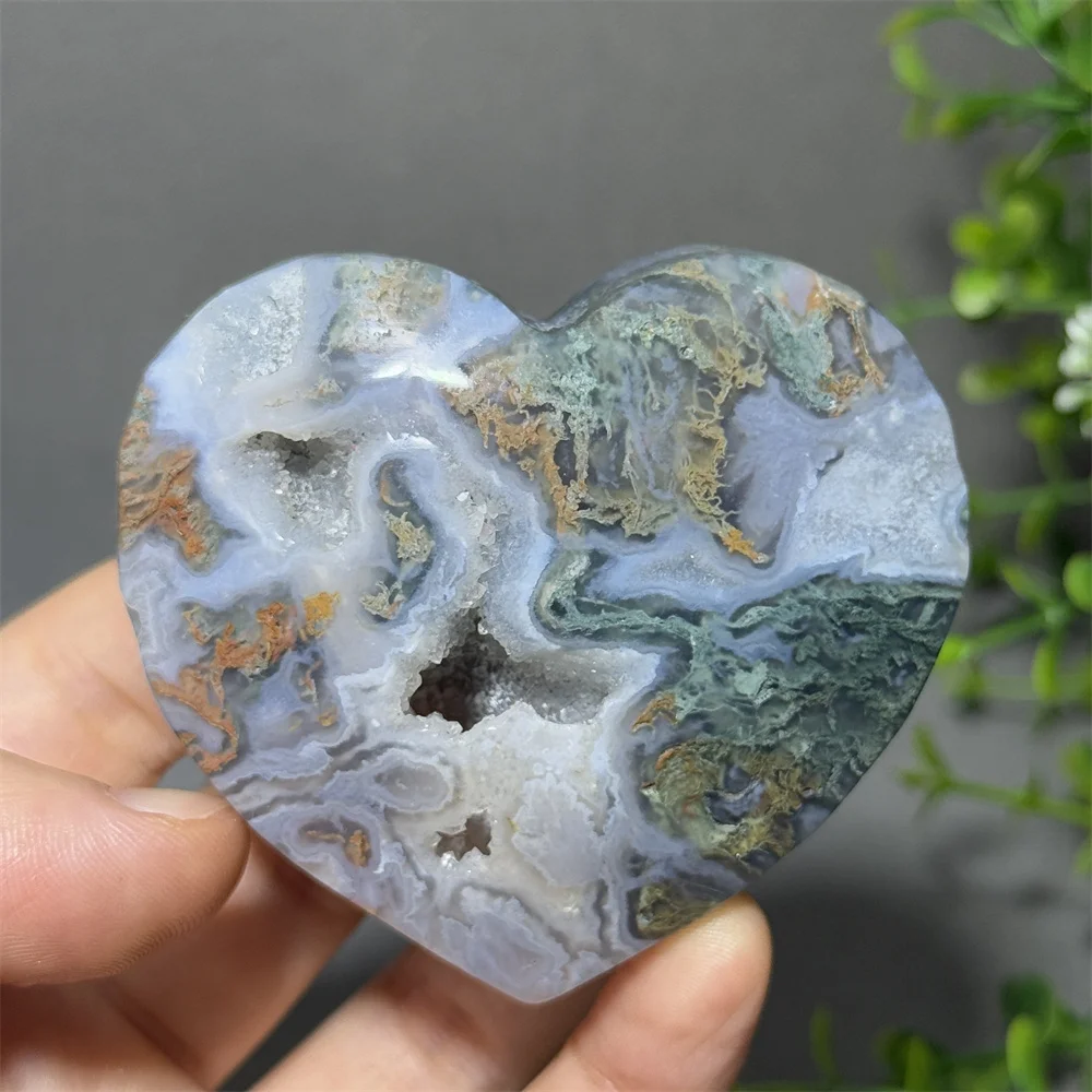 

Natural Gem Aquatic Moss Agate Heart-Shaped Mineral Crystal Aura Energy Healing Home Aaquarium Decoration Love Gift