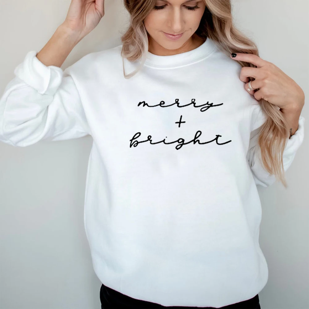 

Merry and Bright Christmas Sweatshirt Women Christmas Sweatshirt Unisex Christmas Party Sweatshirt Holiday Crewneck Pullovers