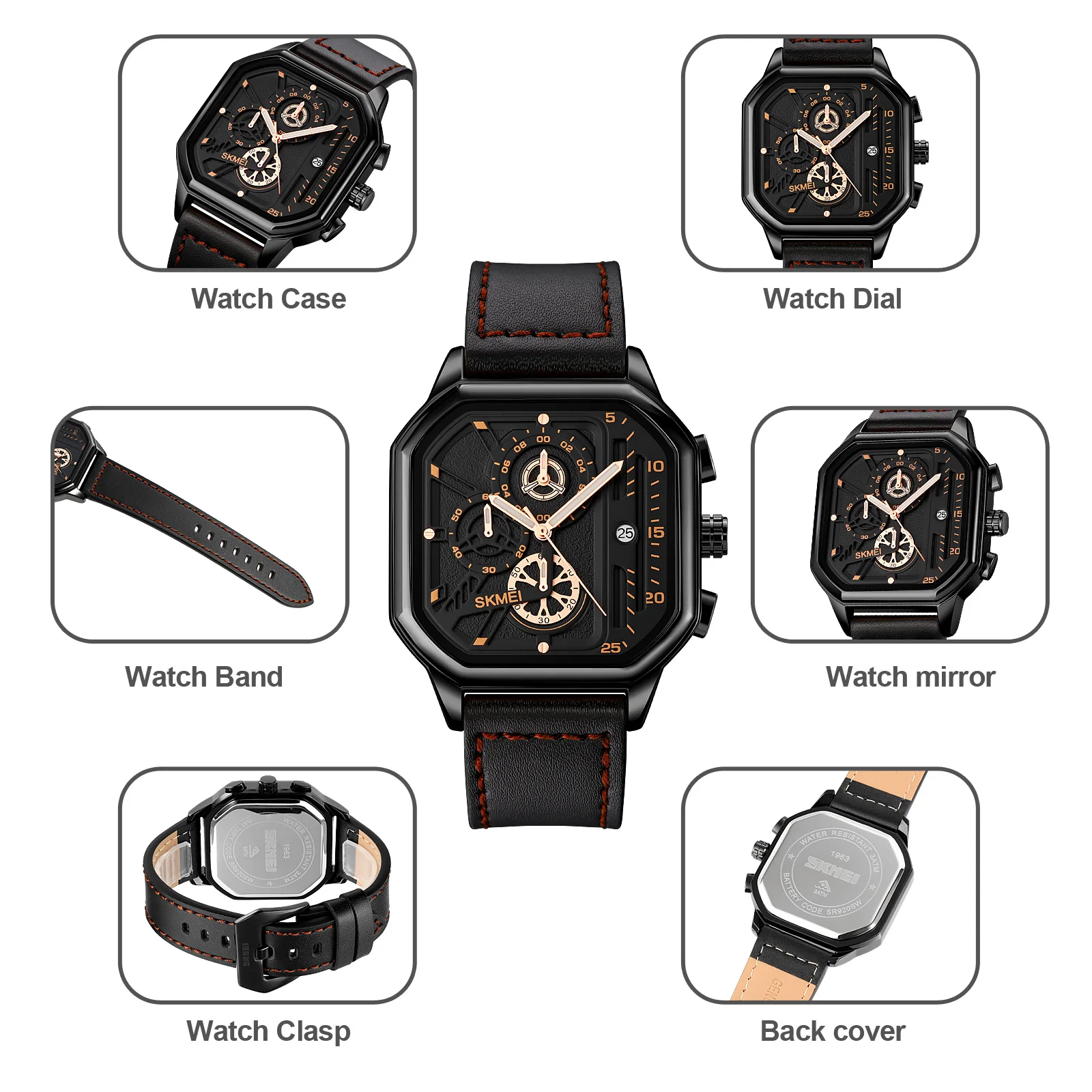 SKMEI Fashion Stopwatch Date Sports Watches Mens Luxury Genuine Leather Strap Quartz Wristwatch Waterproof Clock reloj hombre