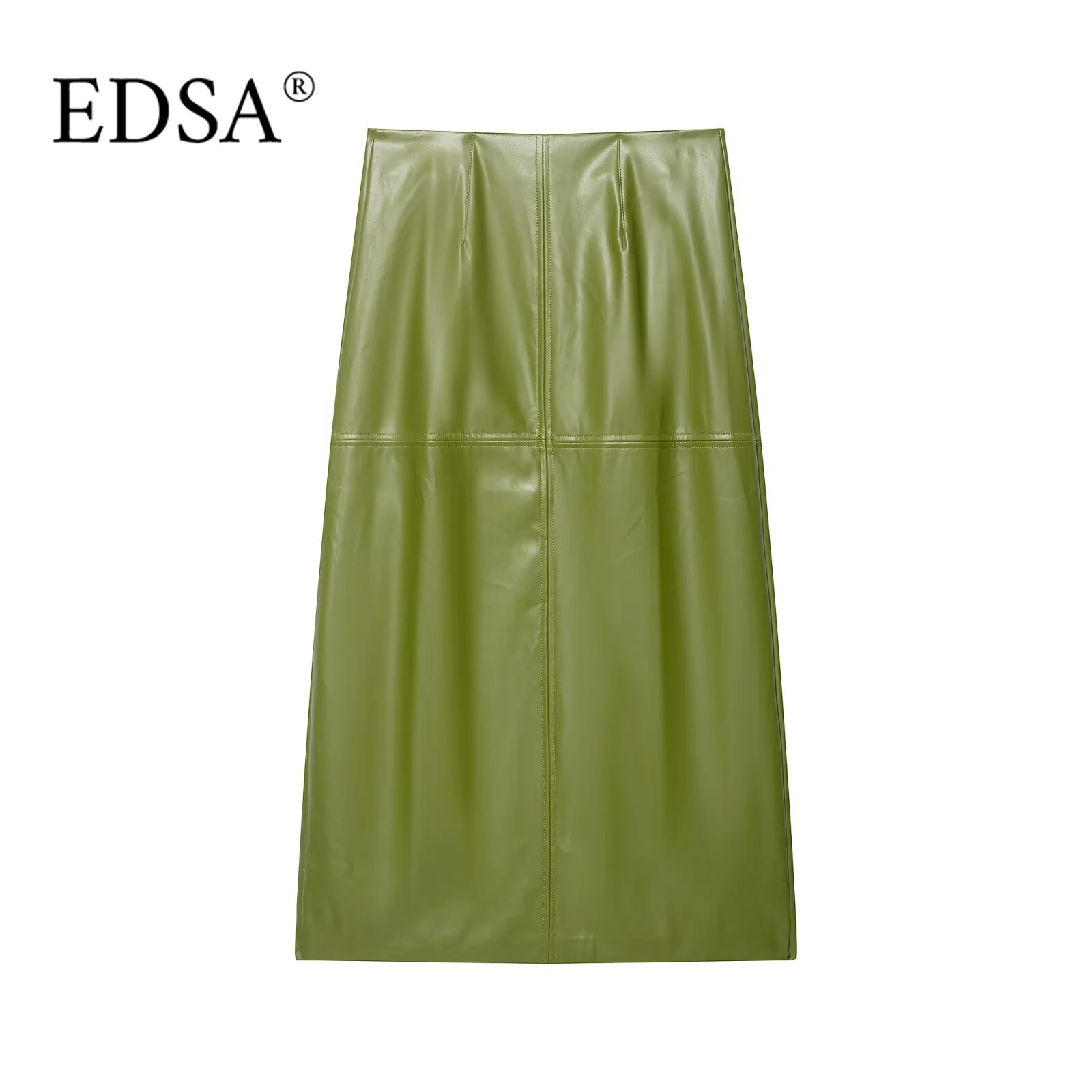 EDSA Damen-Midirock aus Pu-Leder, hohe Taille, gerade, lange Röcke für Damen, Party, High Street-Röcke