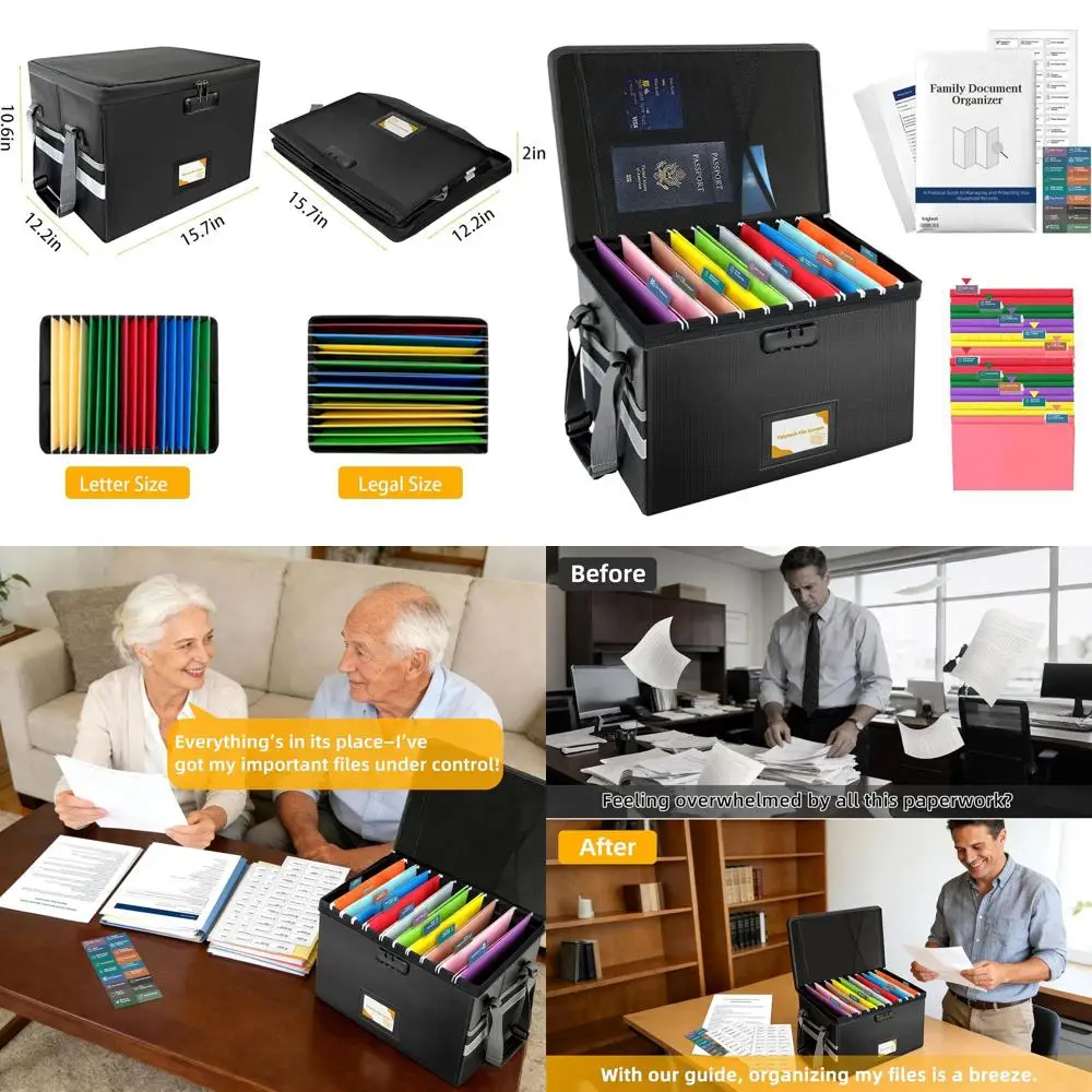 

Органайзер для семейных документов большой вместимости с 50-страничным руководством, запираемый органайзер для файлов, 10 подвесных папок и 115 этикеток (15,7 x 12 дюймов)