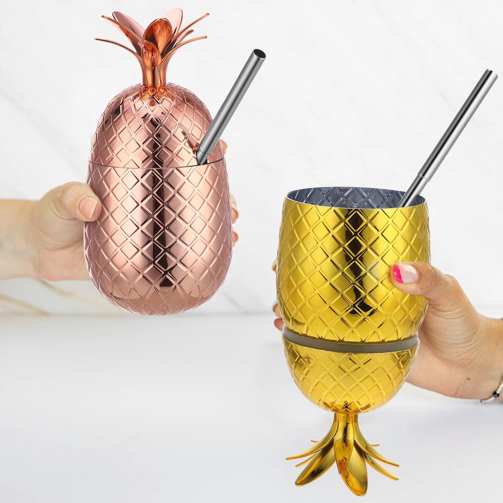 

2Sets Pineapple Cocktail Cups with Straw Sturdy Drinking Cups for Party Juice Water Wine Bar Use Wine Cup
