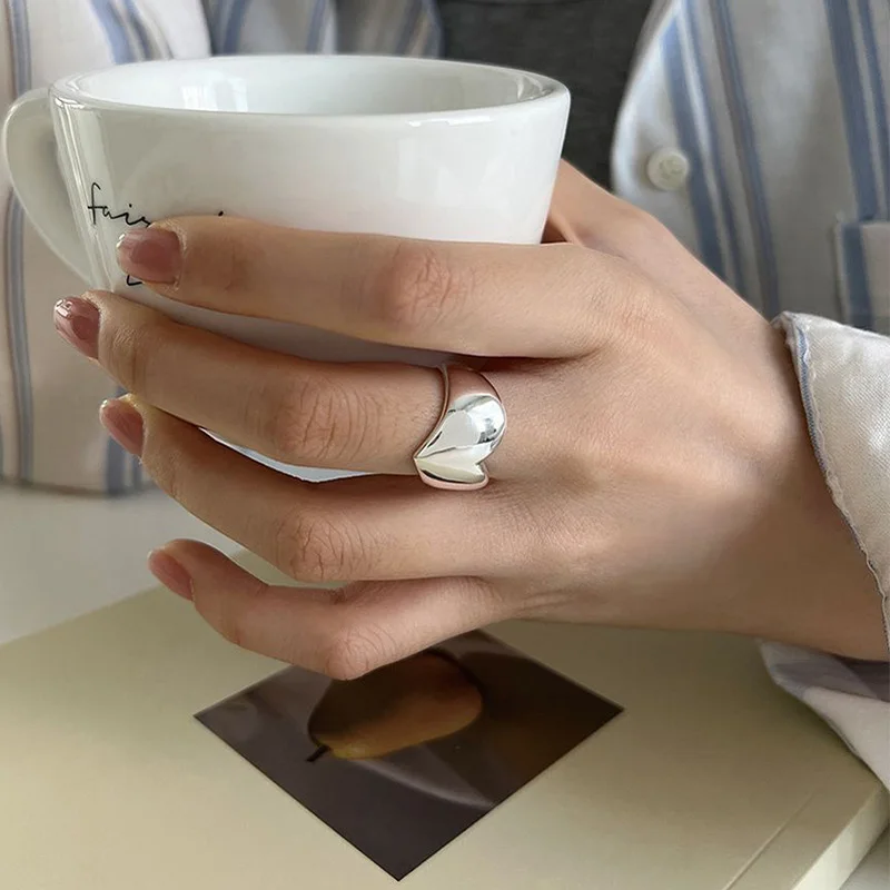 Foxanry Smooth Love Heart Geometric Rings For Women Couples Minimalist Trendy Creative Classic Party Jewelry Accessories Gifts