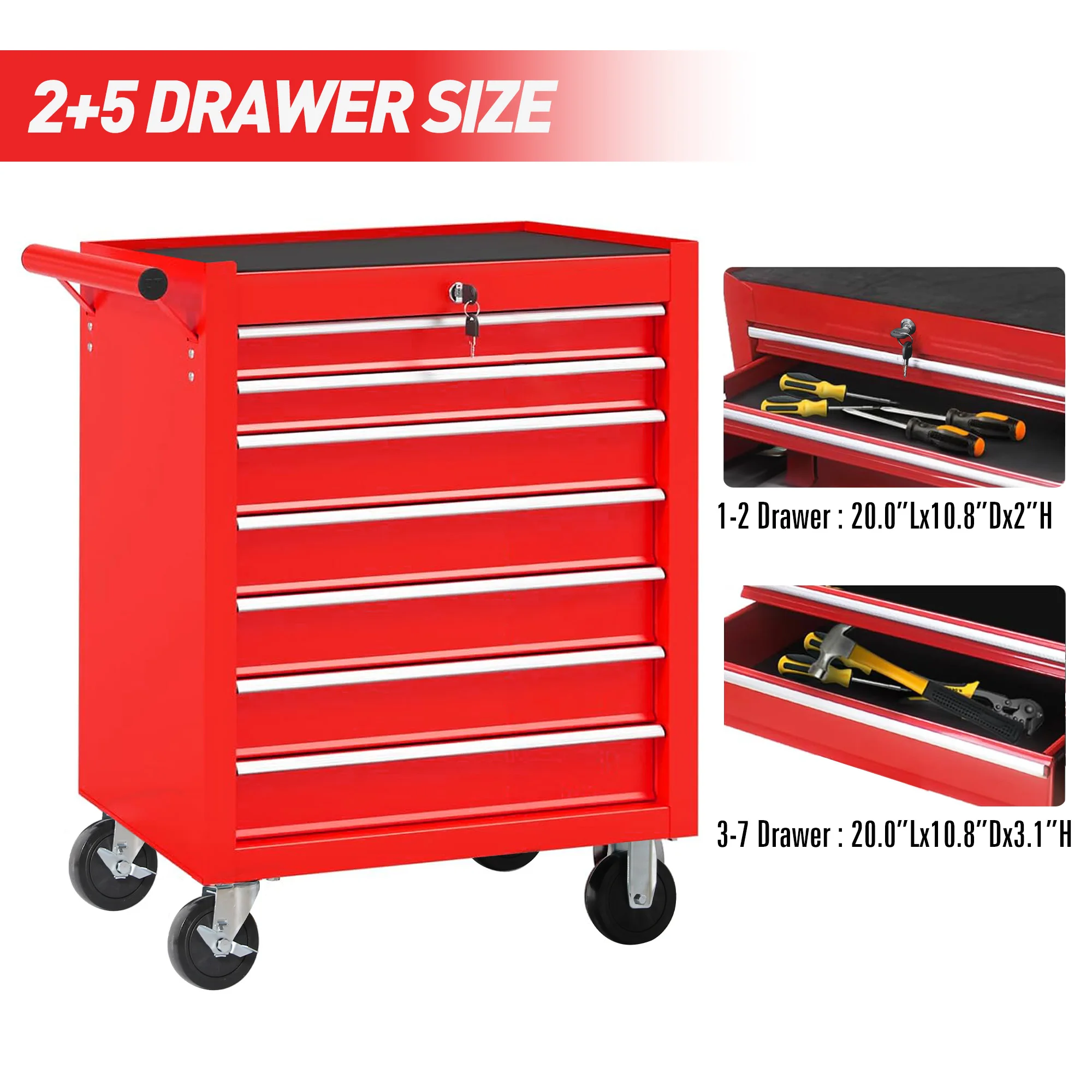 Rolling Tool Chest with 7-Drawer Tool Box with Wheels Multifunctional Tool Cart Mechanic Tool Storage Cabinet for Garage, Wareho