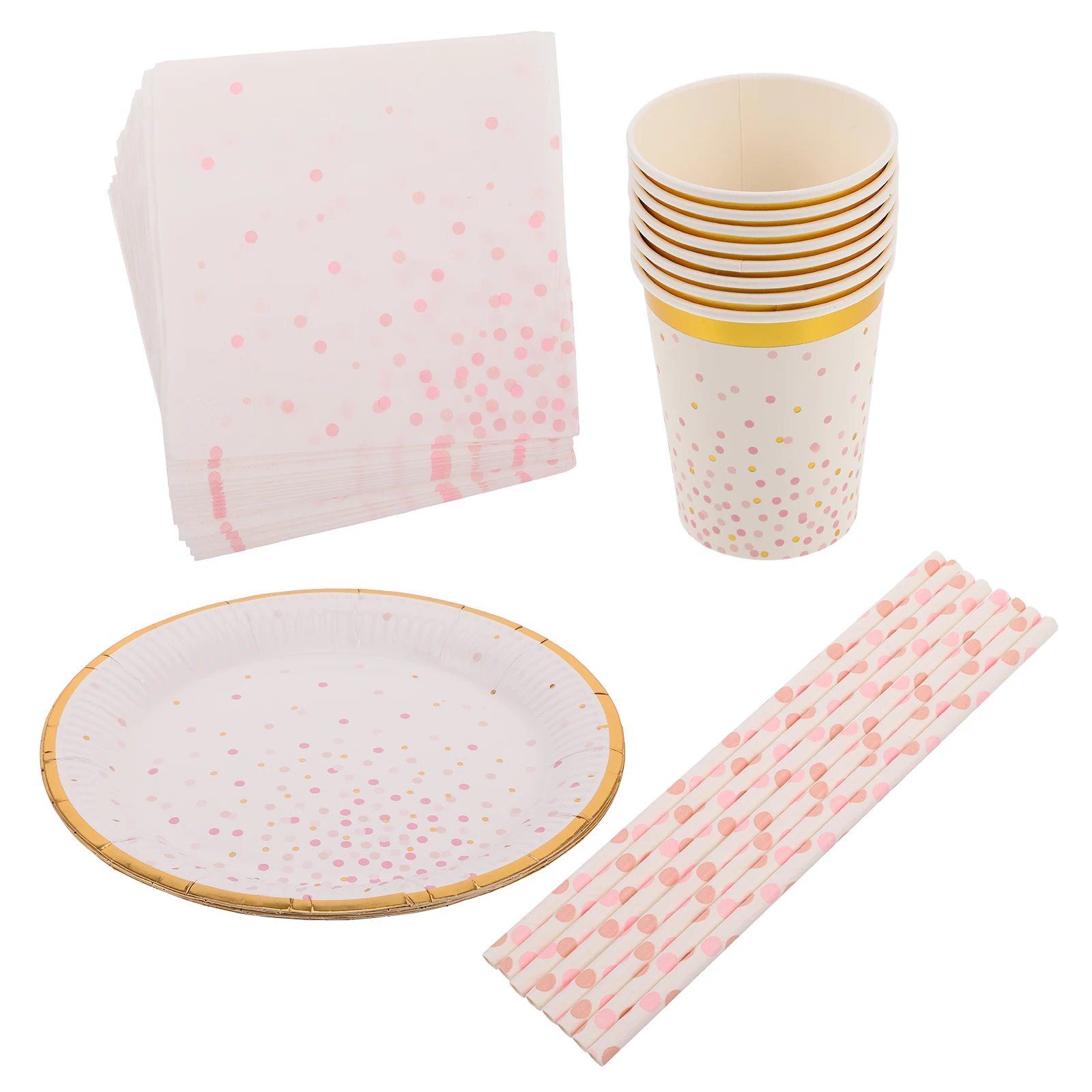 

44 pcs Disposable Dinnerware Set Pink Paper Plates Cups Napkins Straw Shower Birthday Wedding Supplies 'S Party