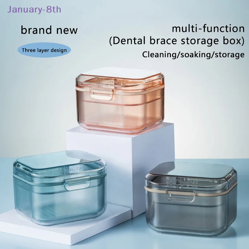 Orthodontic Retainer Three-Layer Braces Storage Box Soaking Invisible Teeth Denture Cleaning Tooth Storage Portable Belt Case