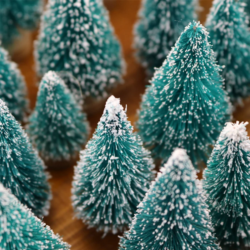 50PCS Mini Christmas Tree Sisal Silk on Cedar Pine Christmas Tree Christmas Window Decoration Christmas Desktop Decoration view 4