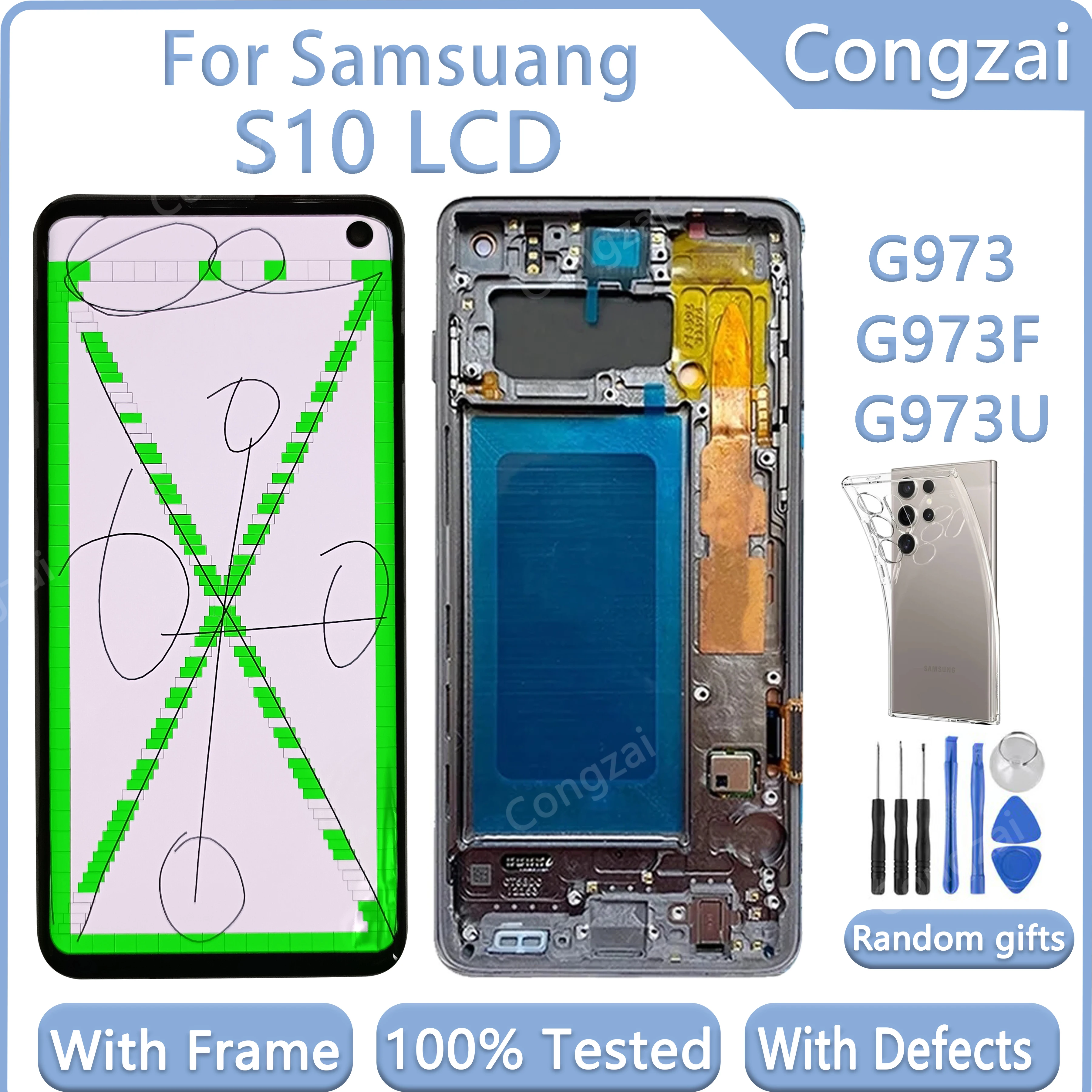 AMOLED Screen For Samsung Galaxy S10 G973 G973F G973U SM-G9730 LCD Display touch screen assembly, With Frame