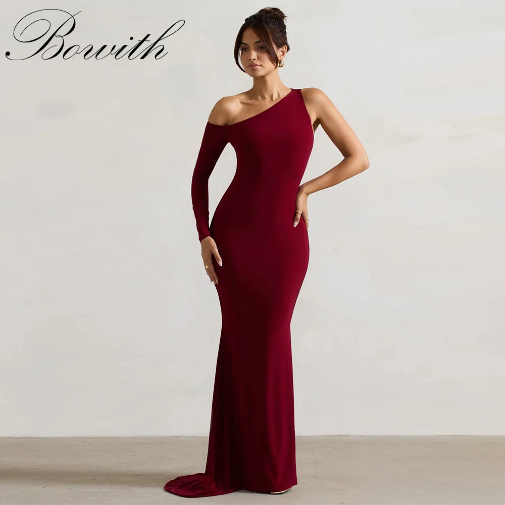 

Bowith Red Sexy Evening Dresses Customized One-Shoulder Mermaid Party Dresses Solid Color Simple vestidos de fiesta