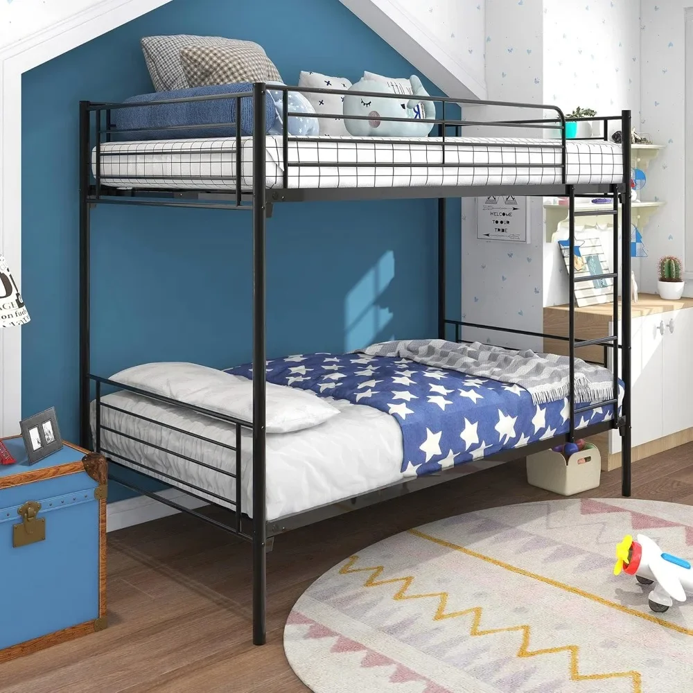 

Twin Over Twin Bunk Bed with Ladder and Safety Guard Rail, Sturdy Metal Frame Bunk Beds for Bedroom, Guest Room, Dormitory