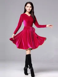 Solid Color Latin Dance Practice Ballroom Dress Belly Costume Jazz Long Sleeves Competition Sports Classical Bandage Vestidos