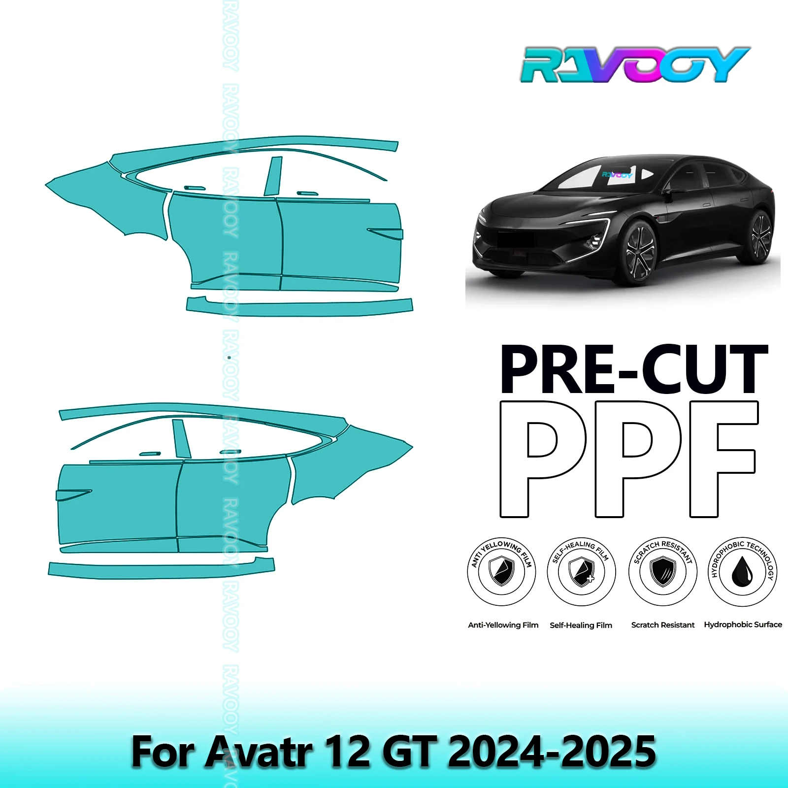 

For Avatr 12 GT 2024-2025 8.5mil Clear Matte Pre-Cut PPF Door & A/B Pillar Kit TPU Paint Protection Film Set