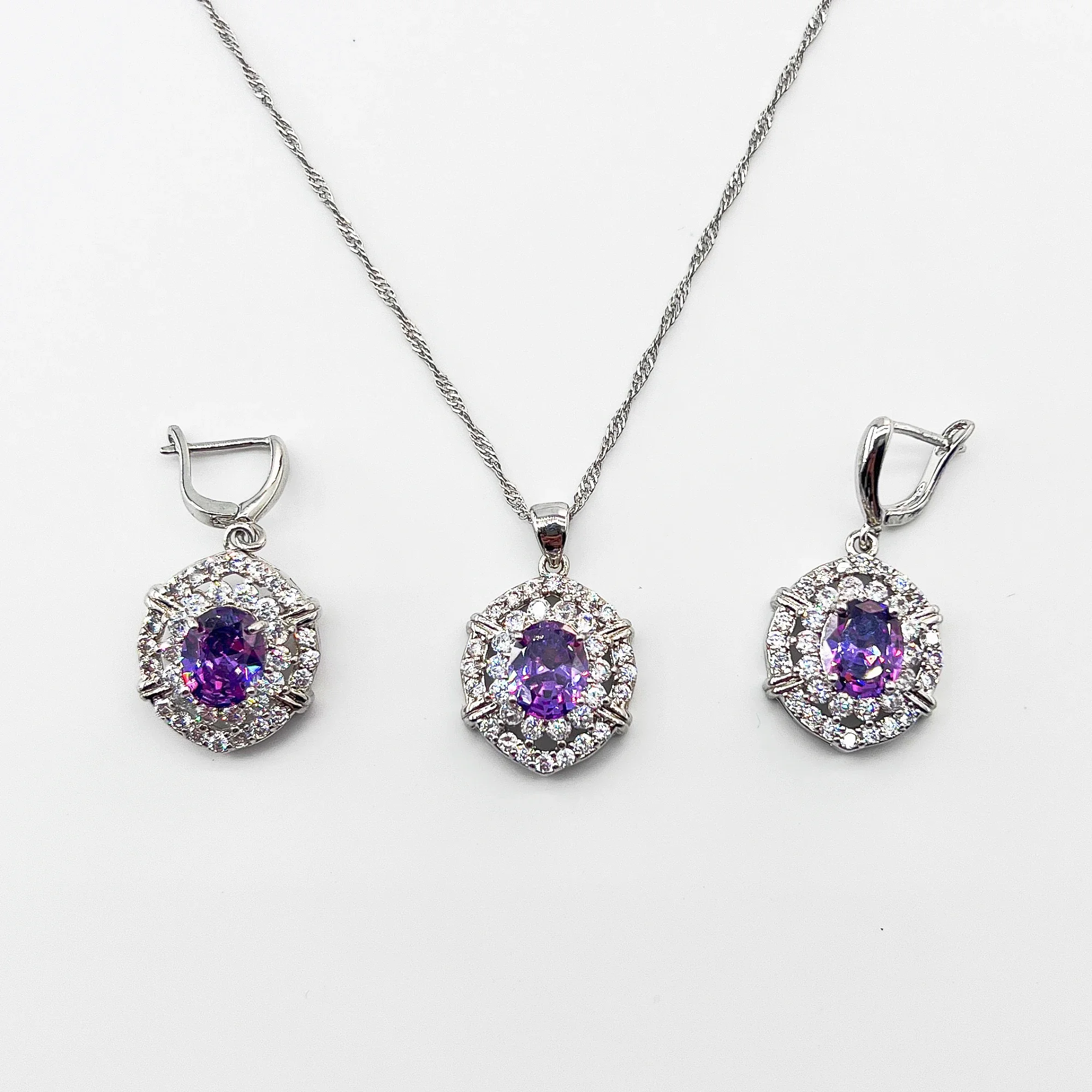 

Superior sense Purple Zircon quality brass Silver plated necklace Earrings set Earrings & necklaces