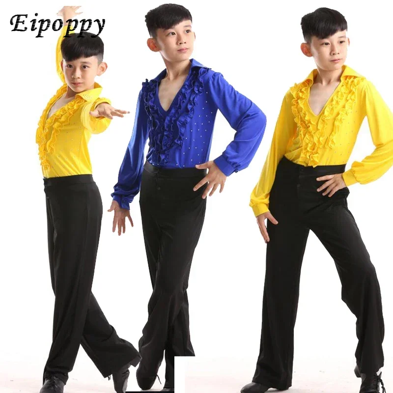 男性と男の子のためのlatin salaダンスコスチューム、子供のためのボールルームの実行、パーティーダンスの衣装、トップスとパンツ、アメリカ人