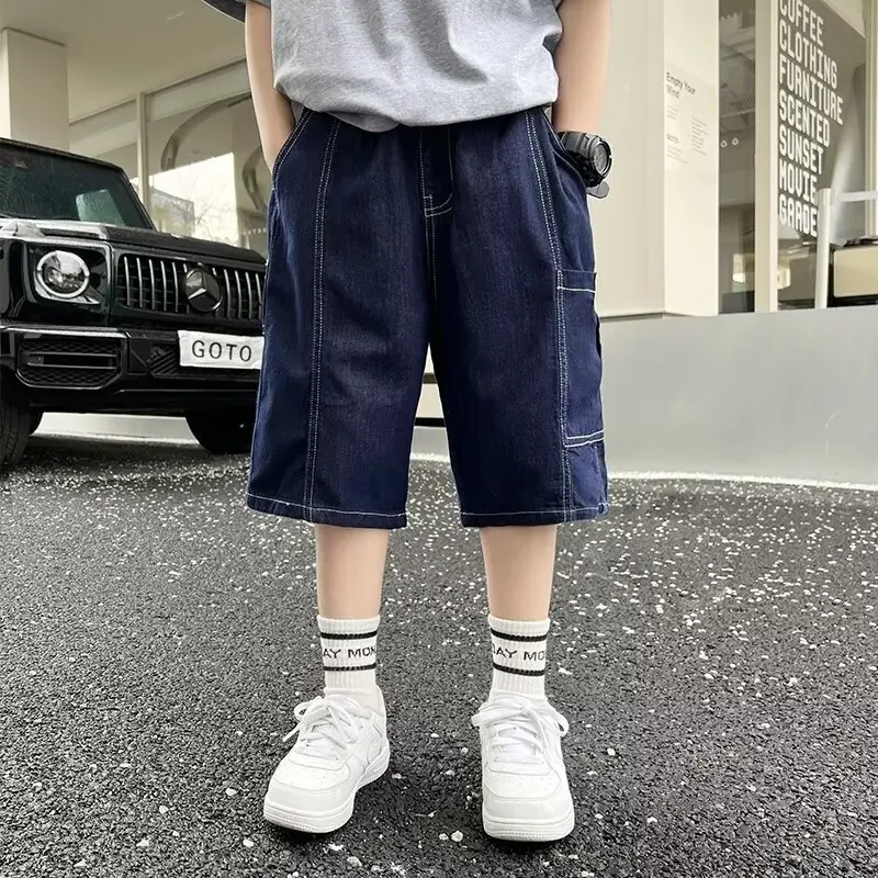 

Literary Jeans Ins Fashion Lazy Harajuku Trend Summer Simple Children's Clothing Popular Temperament New Three-quarter Pants