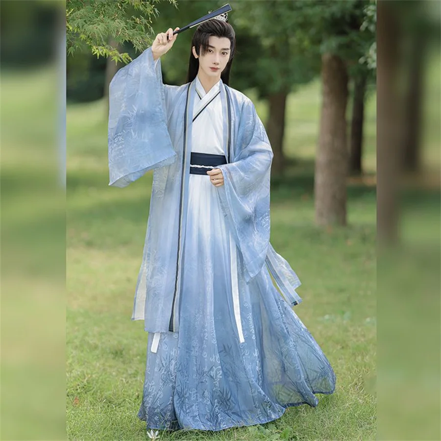 

New Men Hanfu Original Traditional Chinese Swordsman Clothing Ancient Weijin Dynasty Cosplay Costume Black Hanfu Dress Set