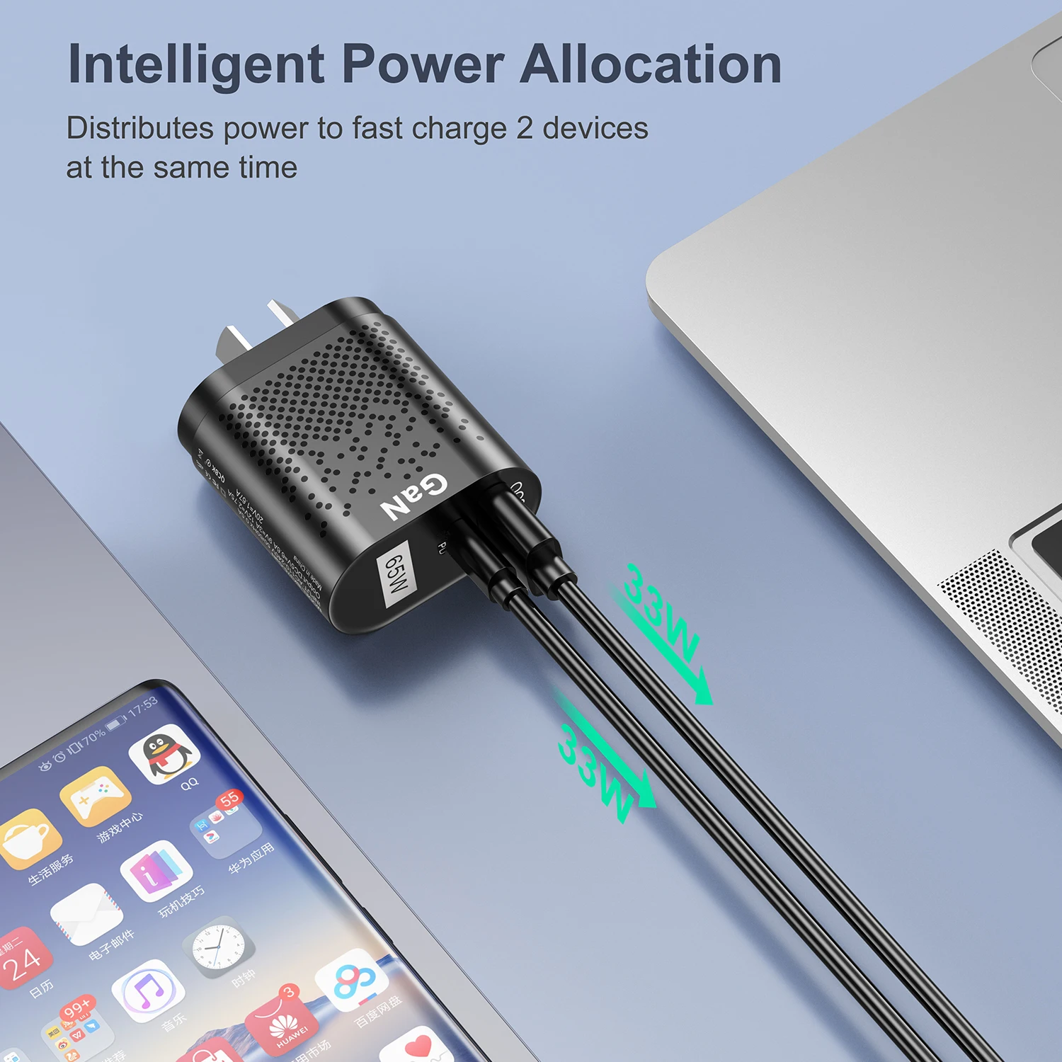 USLION AU Plug 65W GaN Charger For Australia New Zealand Tablet Fast Charger USB Type C Quick Charger Mobile Phone For iPhone 15