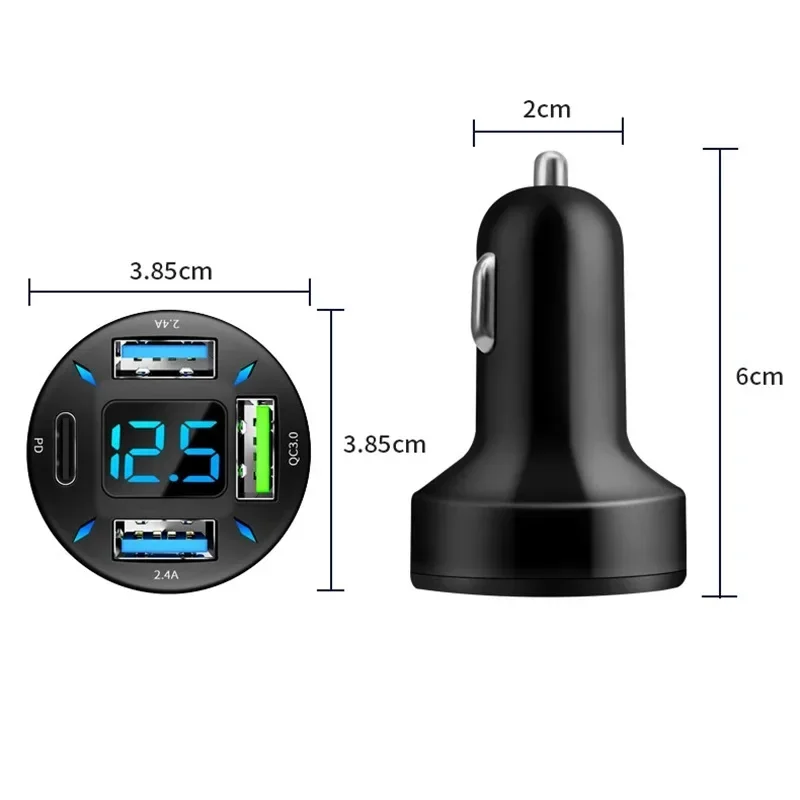USB Type C Charger for Car PD 4 USB Car Quick Charge QC3.0 12/24 V Car Cigarette Lighter Socket Splitter for iPhone Huawei