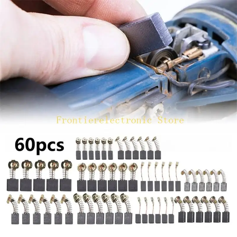 G8DB 60pcs Electric Motor Carbon Brushes 10 Different Brush Size Copper Alloyed Blend for Power Tool Repair Maintenance