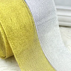 (25 Yards/roll) 50mm Gold And Silver Christmas Gift Packaging Ribbon High Quality Wedding Shiny Metal Ribbon