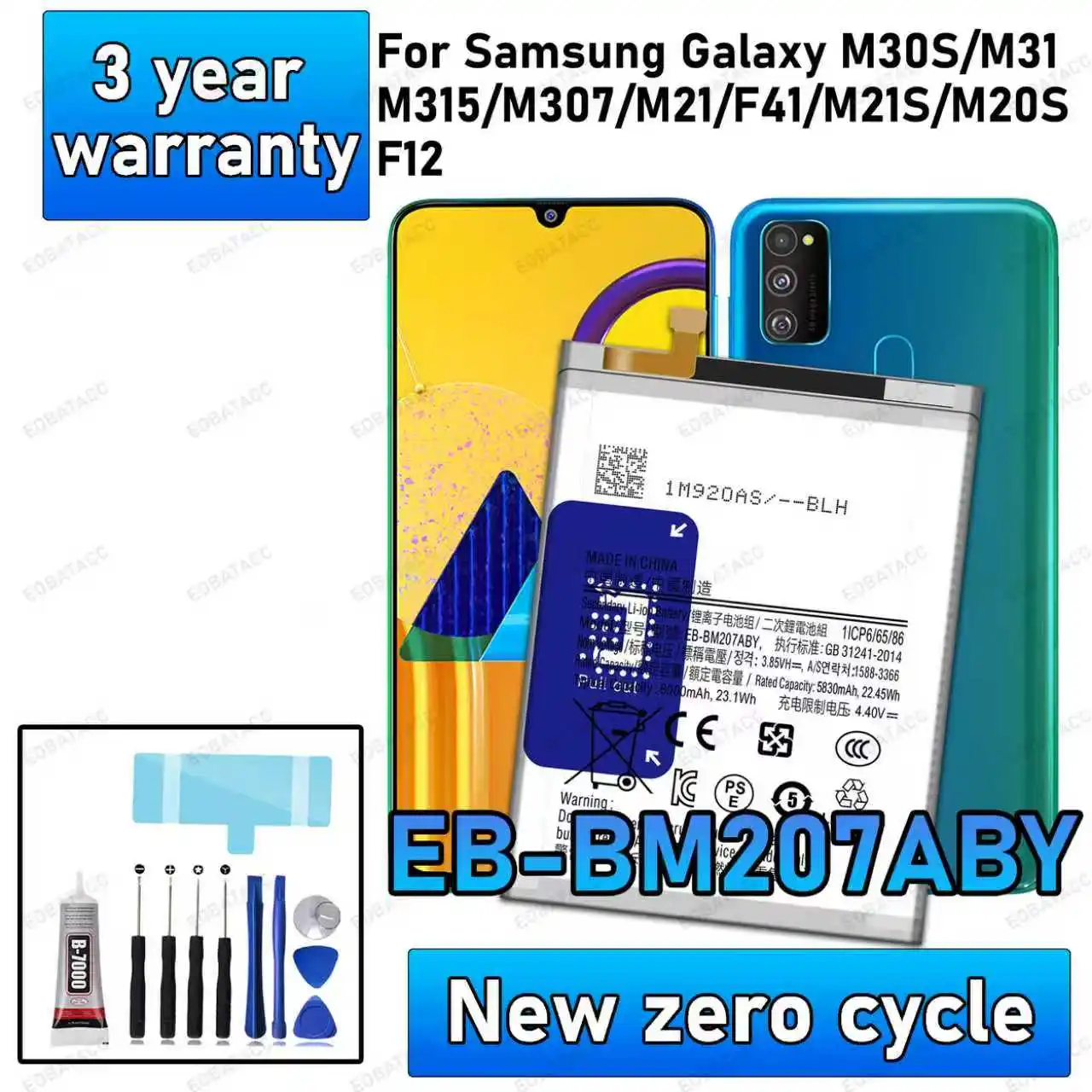 

100% New High Quality EB-BM207ABY Battery For SAMSUNG GALAXY M30S/M31/M315/M21/F41/M21S Replacement Batteria +Free Tools