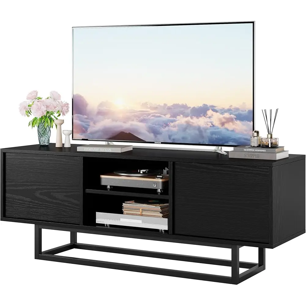 

Tv Stand For 50 55 H Tv, Modern Tv Console Small Entertainment Center With Sturdy Metal Base, Push-To-Open Doors And Soft-Close