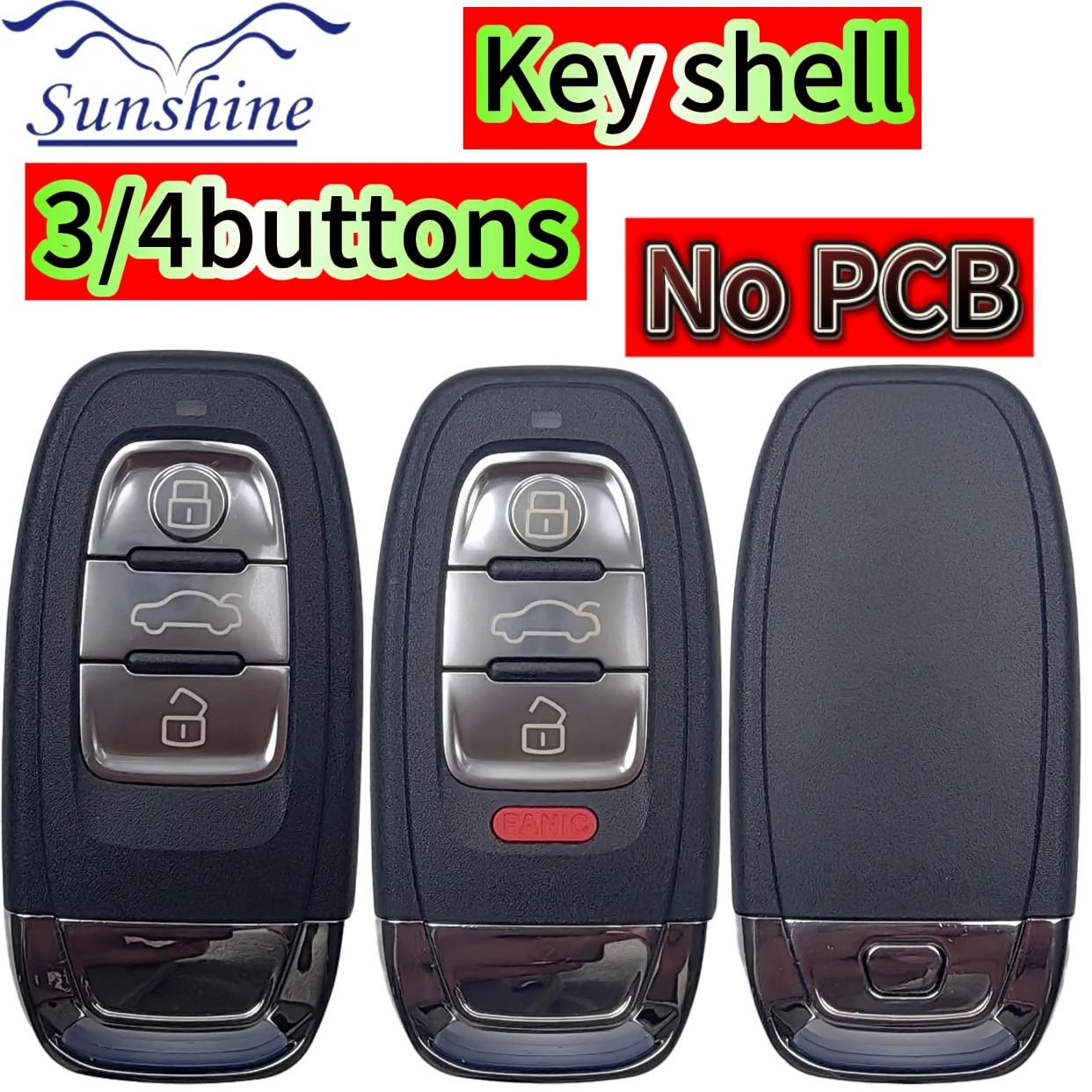 

3PCS 3/4 Button For Audi A4L Q5 S4 A5 S5 A6 Q8 A4 A7 A8 A3 RS4 RS5 Remote Car Key Shell Case Cover Smart Key Uncut Blade