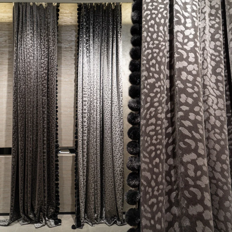 High-end Dark Gray Leopard Velvet Jacquard Thickened Curtains for Living Room Bedroom French Window Customized Finished Products