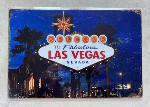 WELCOME TO LAS VEGAS METAL SIGN BAR MAN CAVE KITCHEN HOLIDAY TRAVEL 20x30cm