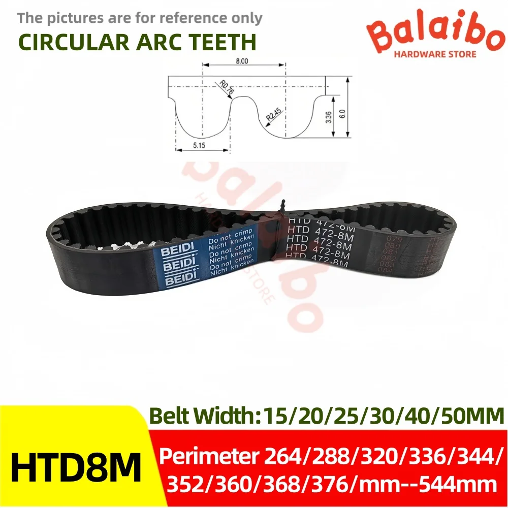 

HTD 8M Perimeter 264/288/320/336/344/352/360/368/376/384/392mm-544mm Timing belt Width 15/20/25/30/40/50mm