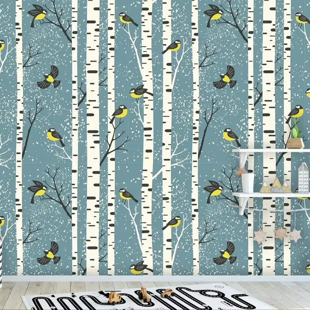 

Самоклеящиеся обои с животными, наклейка и наклейка, настенная роспись с березовыми деревьями для домашнего декора, настенное искусство с березой и птицами, бумага для традиционной бумаги