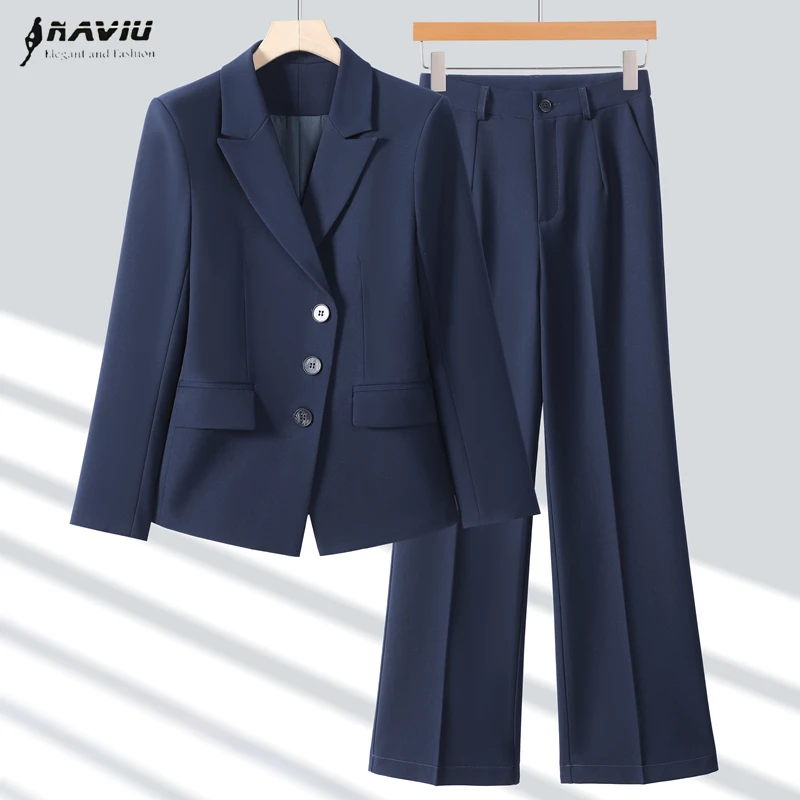 

NAVIU Women's Elegant Solid Color Commuter Pants Suit New Spring Business Formal Single Breasted Slim Blazer And Trousers