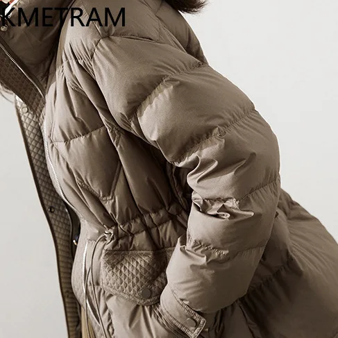 KMETRAM Winter White Duck Down Jacket Fashion New in Outerwears Cinched Waist Short Down Coat Clothes Women 2024 Пуховик Женский