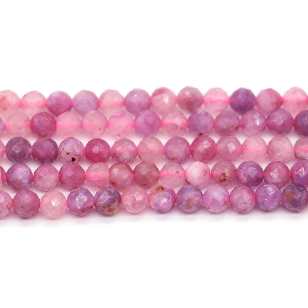 3mm/4mm Natural Stone Pink tourmaline Faceted Round Beads Tiny Loose Spacer Crystal Beads for Jewelry Making Bracelet Necklace