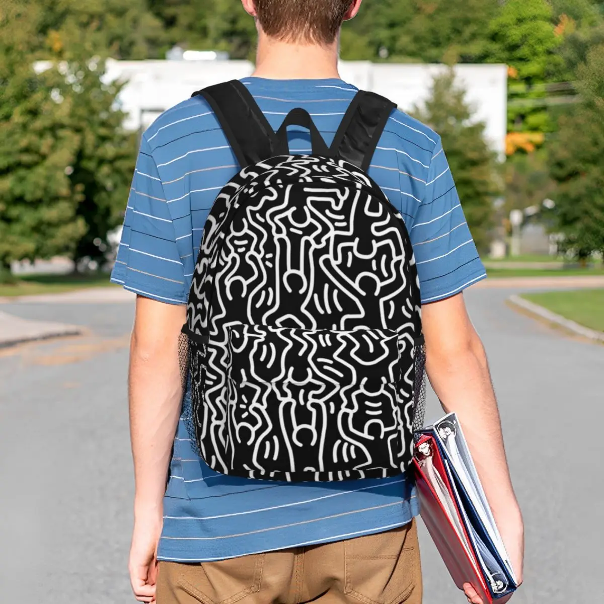 Graffiti personalizzati Haring zaini geometrici neri uomo donna Fashion Bookbag per College School dipinti divertenti borse d'arte