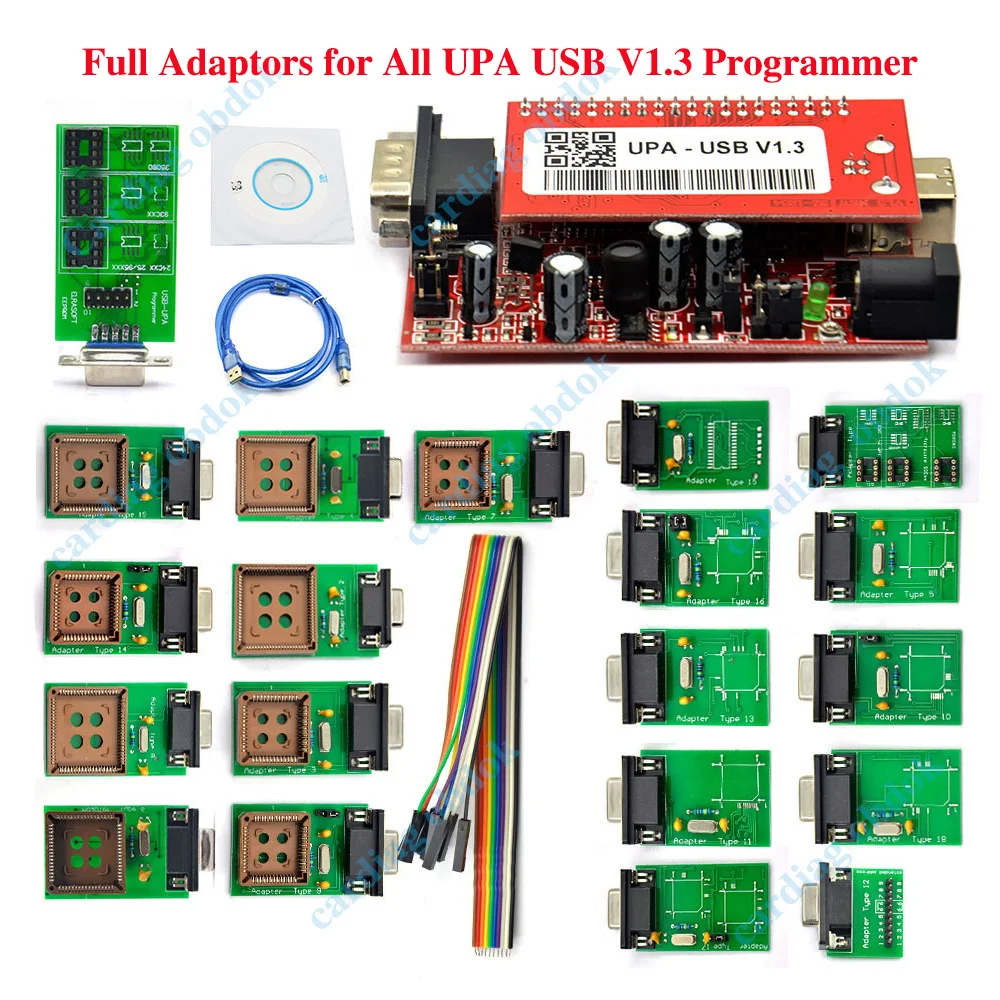 

UPA USB V1.3 Full Adapters TMS and 1.3 NEC Eeprom Adapter Board with 8 Soic Clip Cables, ECU Key, Programmer Tools