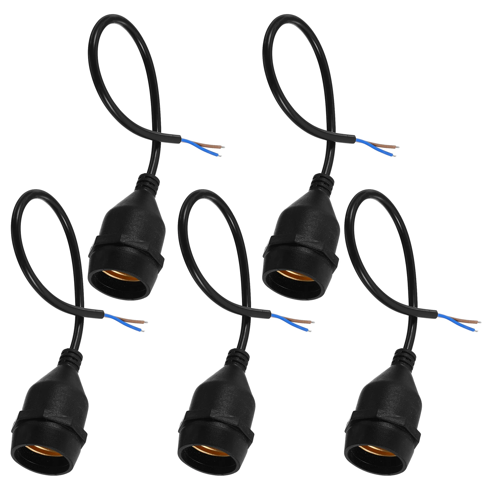 

5pcs E27 Waterproof Lamp Holder Black 30cm Long Rubber Copper Material Hanging Light Socket Base for Kitchen Living Room