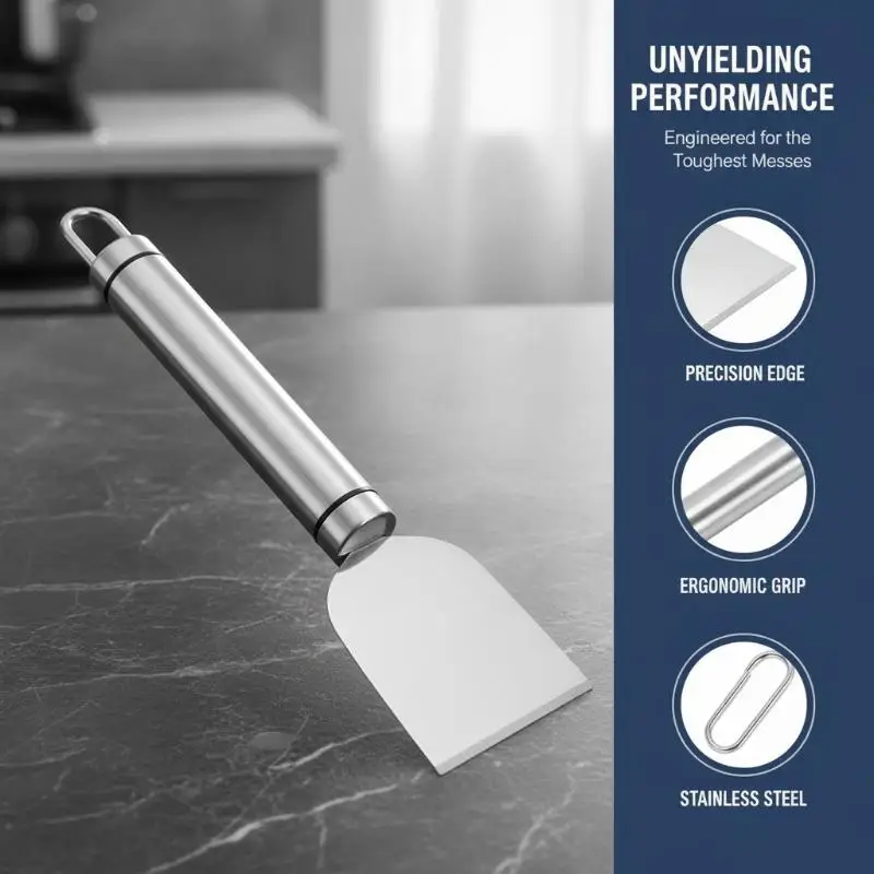 Stainless Steel Cleaning Scraper With Rust Proof Blade Hanging Loop For Kitchen Grease Sticker Ice Residue Removal