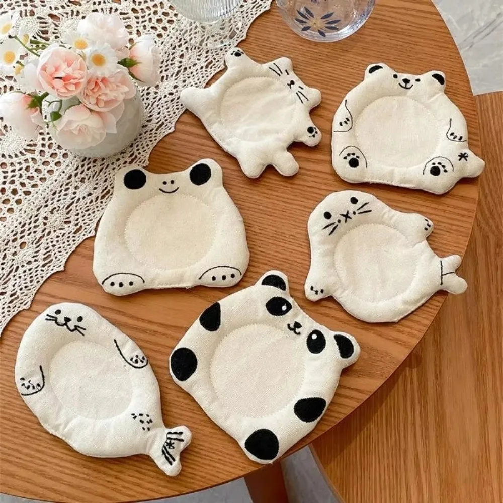 Pot Mats Cute Cartoon Animal Fabric Coaster Soft Panda Cat Cup Mat Delicate Washable Anti Scald Pad Office