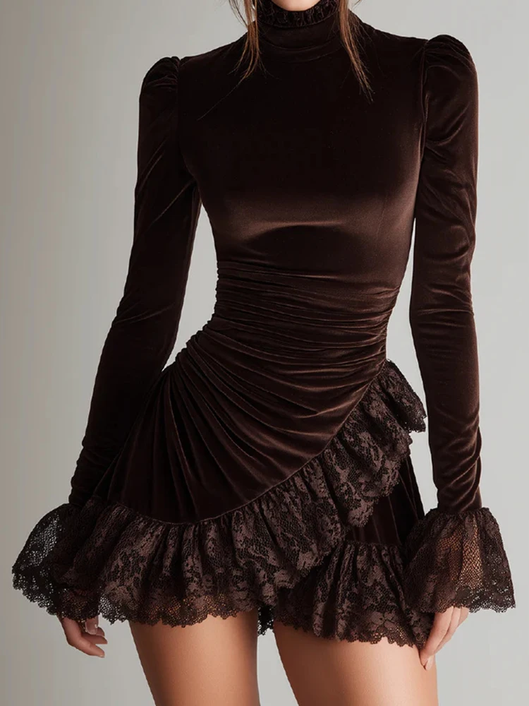 Rollkragen-Patchwork, sexy Mode-Minikleid, Damen-Herbst-Winter-Langarm-Chic-Partykleid, solides, schlankes, elegantes Damenkleid