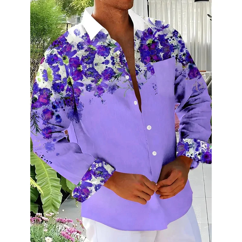 Gradient Floral Abstract Men's Shirt 3D Printing Unisex Casual Fashion Long Sleeve Shirt Lapel Single Breasted Unisex Clothing